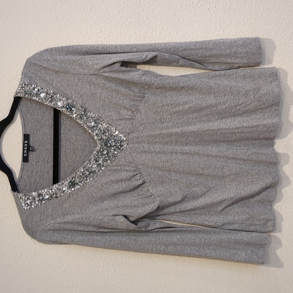 Chaus Tops - CHAUS Gray Long Sleeve Sequined Top PM